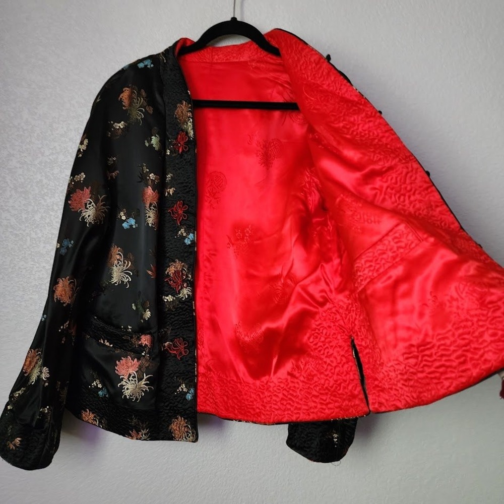 Vintage Reversible Silk Feel Brocade Jacket Frog Closure‎ Size 44 - Picture 13 of 13